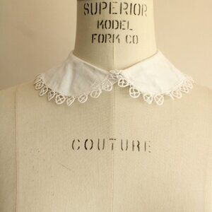 Vintage 1950s 1960s Collar, White Blouse Collar, Detachable Yoke,  Lace Trim Mod